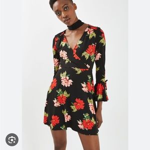 Topshop floral flute sleeve skater dress